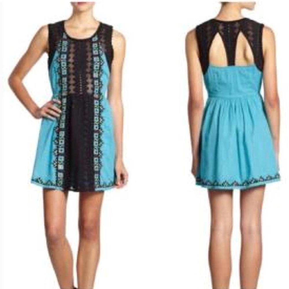 Free People Water Lily Embroidered Turquoise Blue Dress 4